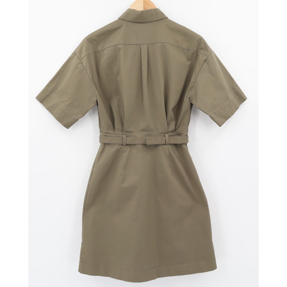 Theory Women's Willow Green Soft Chino Short Sleeve Belted Shirt Dress Sz 2 - Picture 2 of 7